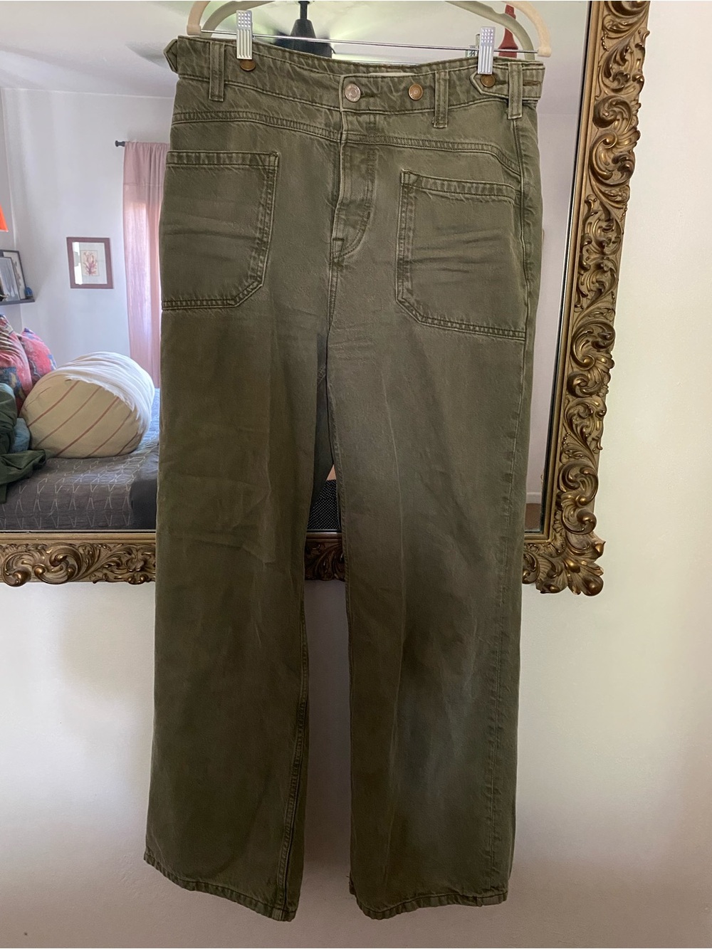 High-Rise Wide-Leg Utility Pants - Olive Green